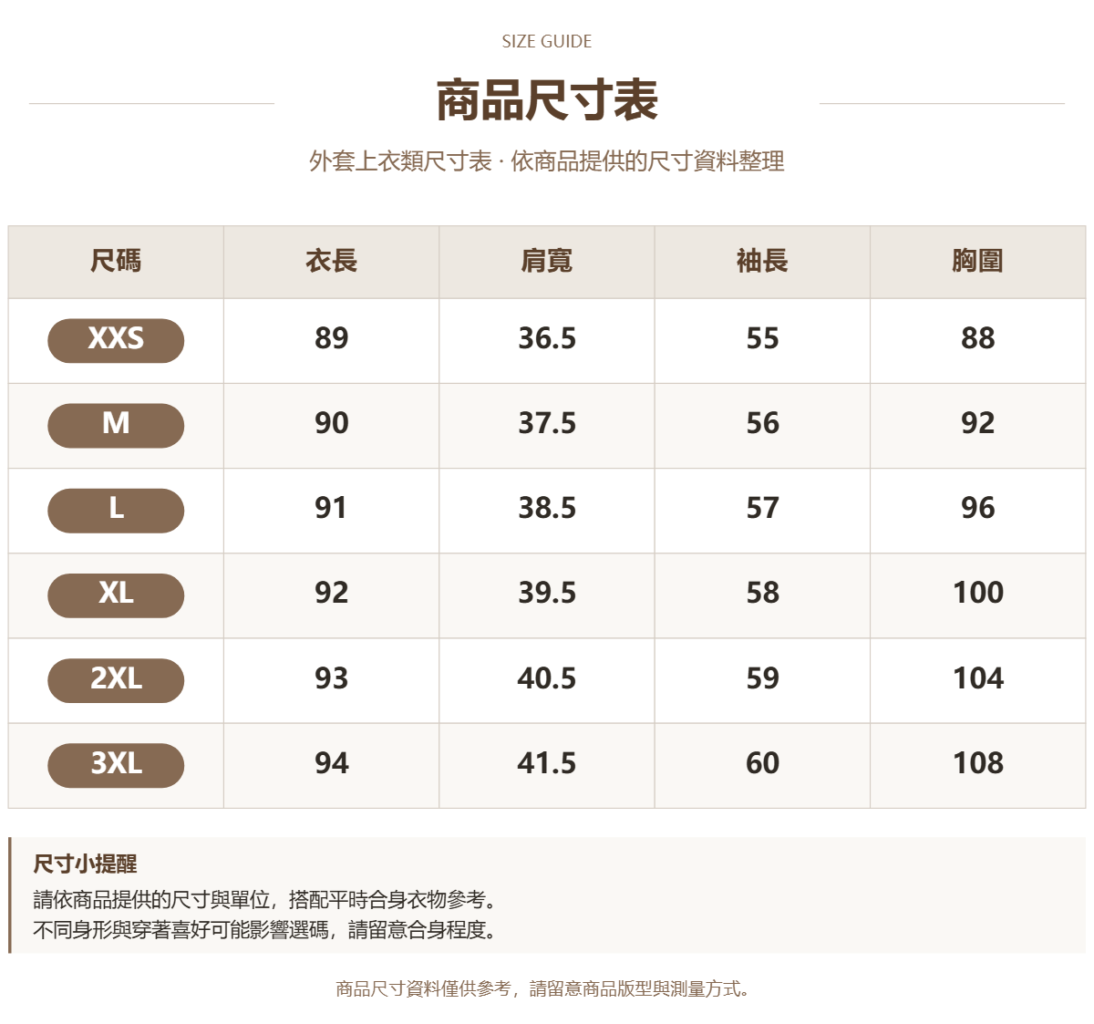 Handle 23812396 · 原ID 52550 · 外套上衣类尺码表 · 1 · 加宽