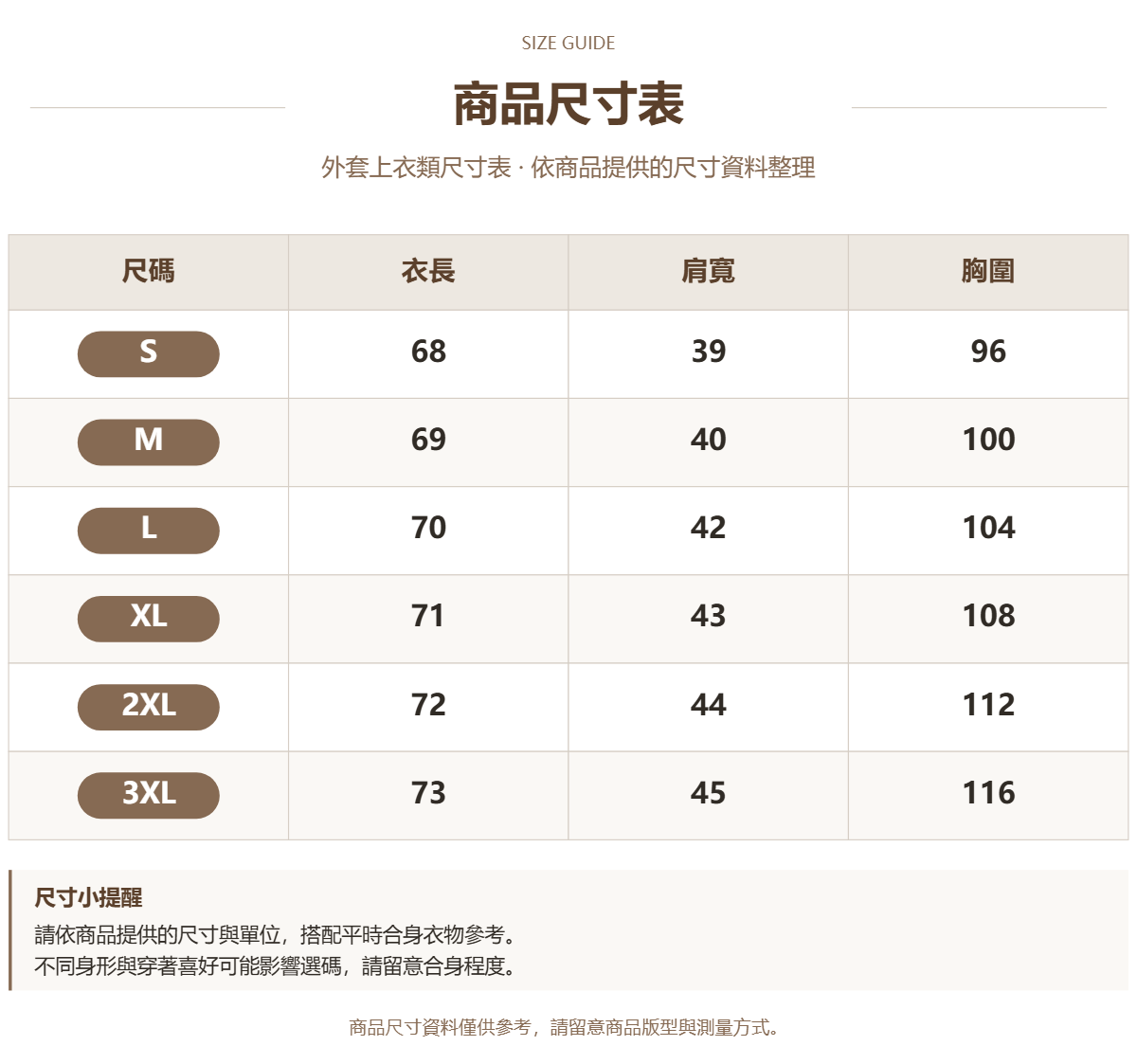 Handle 33385032 · 原ID 67009 · 外套上衣类尺码表 · 1 · 加宽