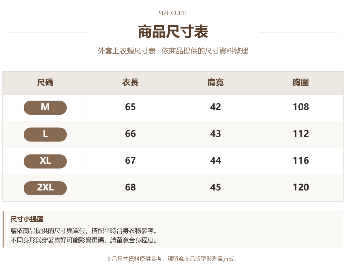 Handle 62819130 · 原ID 58078 · 外套上衣类尺码表 · 1 · 加宽