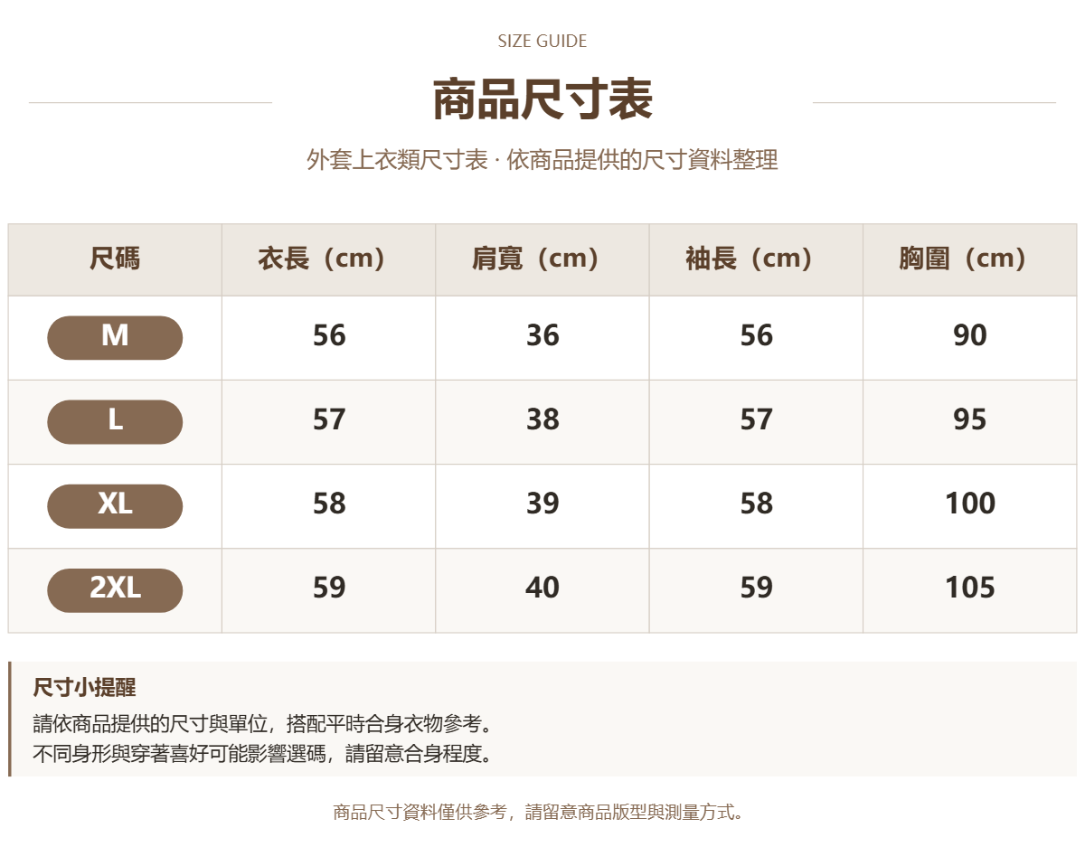 Handle 63403421 · 原ID 61607 · 外套上衣类尺码表 · 1 · 加宽