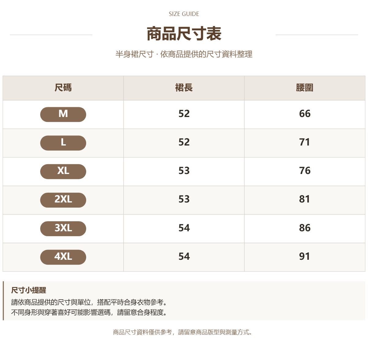 Handle 94976210 · 原ID 56312 · 半身裙尺码 · 1 · 加宽